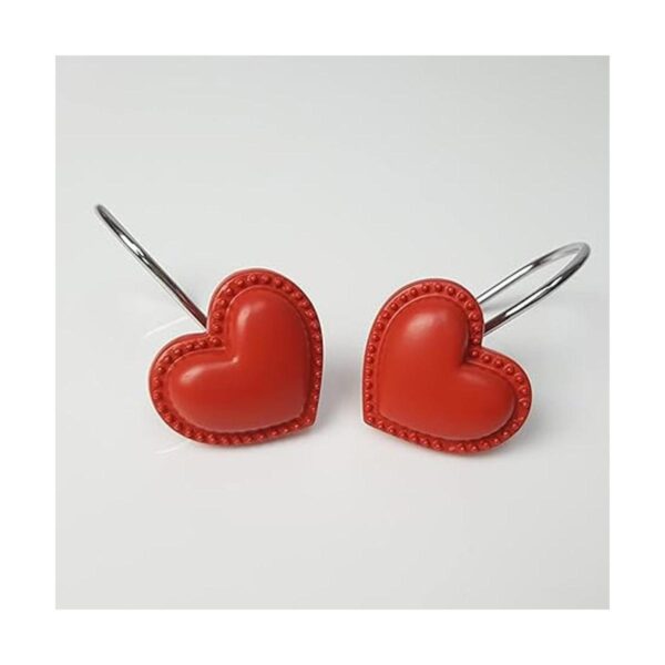 ZILucky Set of 12 Red Heart Shape Shower Curtain Hooks