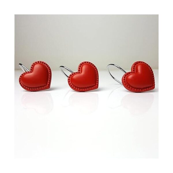 ZILucky Set of 12 Red Heart Shape Shower Curtain Hooks