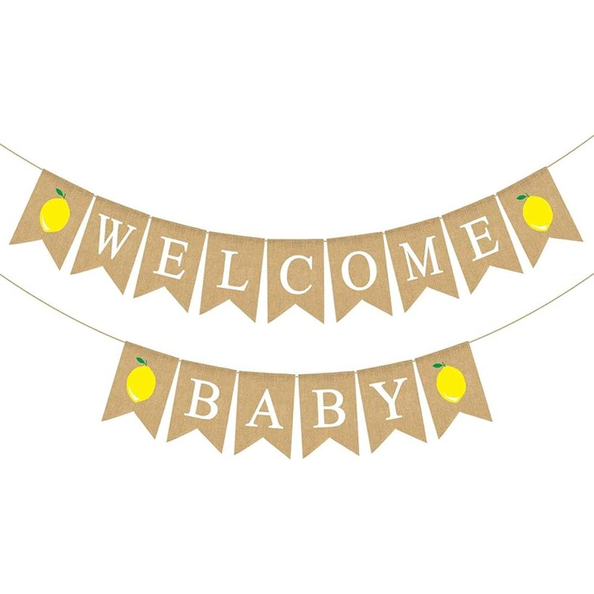 Yute Arpillera Bienvenido Bebé Banner Limón Temático Bebé