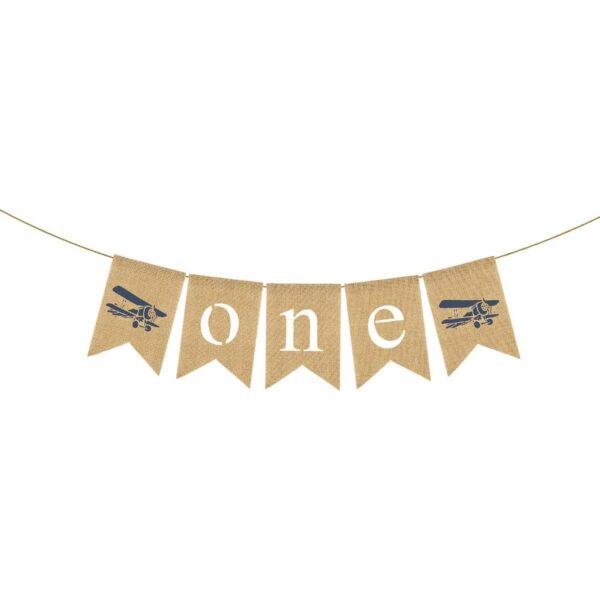 Yute Arpillera Avión Tema Una Silla Alta Banner Boy 1st_1