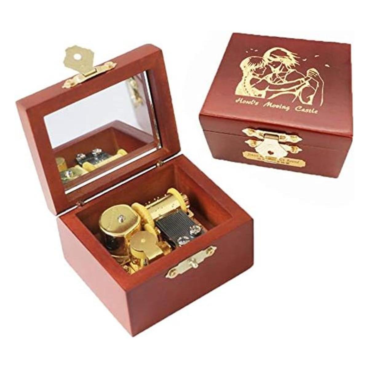 Youtang Wind up Caja musical de madera tallada con espejo