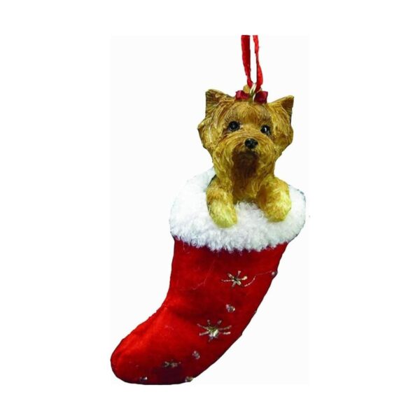 Yorkie Adorno navideño pintado a mano y detalle cosido_1