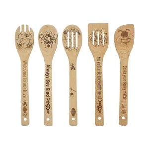 YUJU Juego de 5 cucharas de cocina de madera de abeja