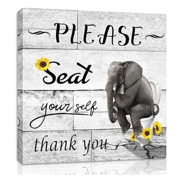 YPY Letrero artístico en lienzo para baño elefante negro