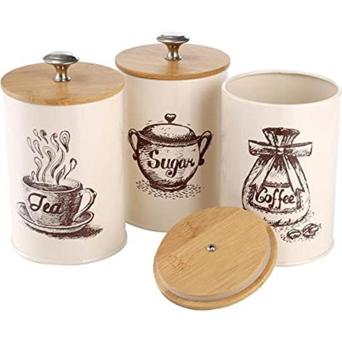 YOUEON Juego de 3 recipientes de cocina de metal con tapa