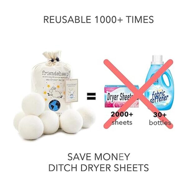Wool Dryer Balls by Friendsheep 6 Pack XL Organic Premium_2