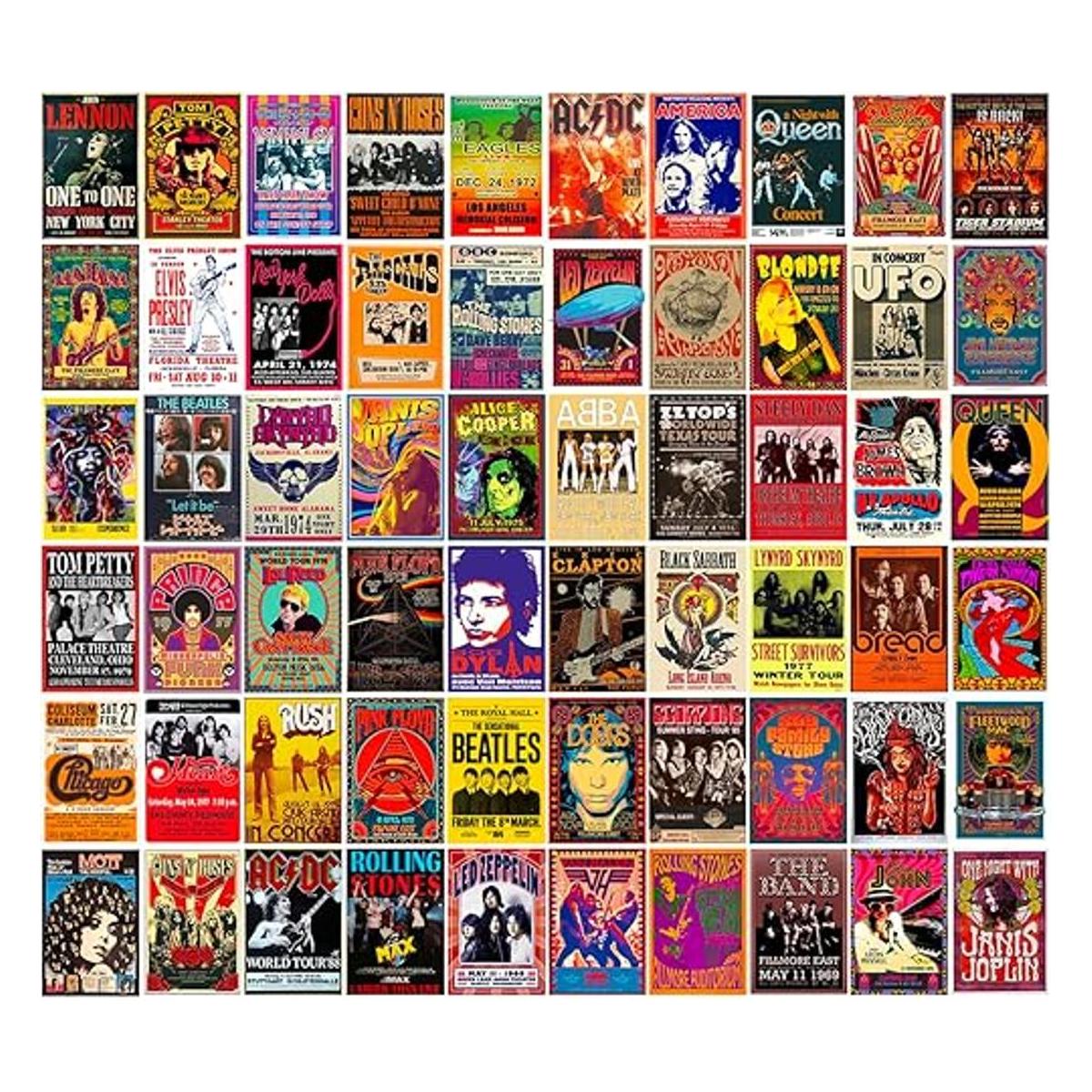 Woonkit 60 pósteres vintage de banda de rock para estética