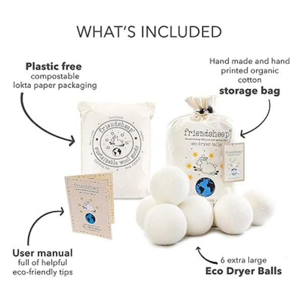 Wool Dryer Balls by Friendsheep 6 Pack XL Organic Premium_4