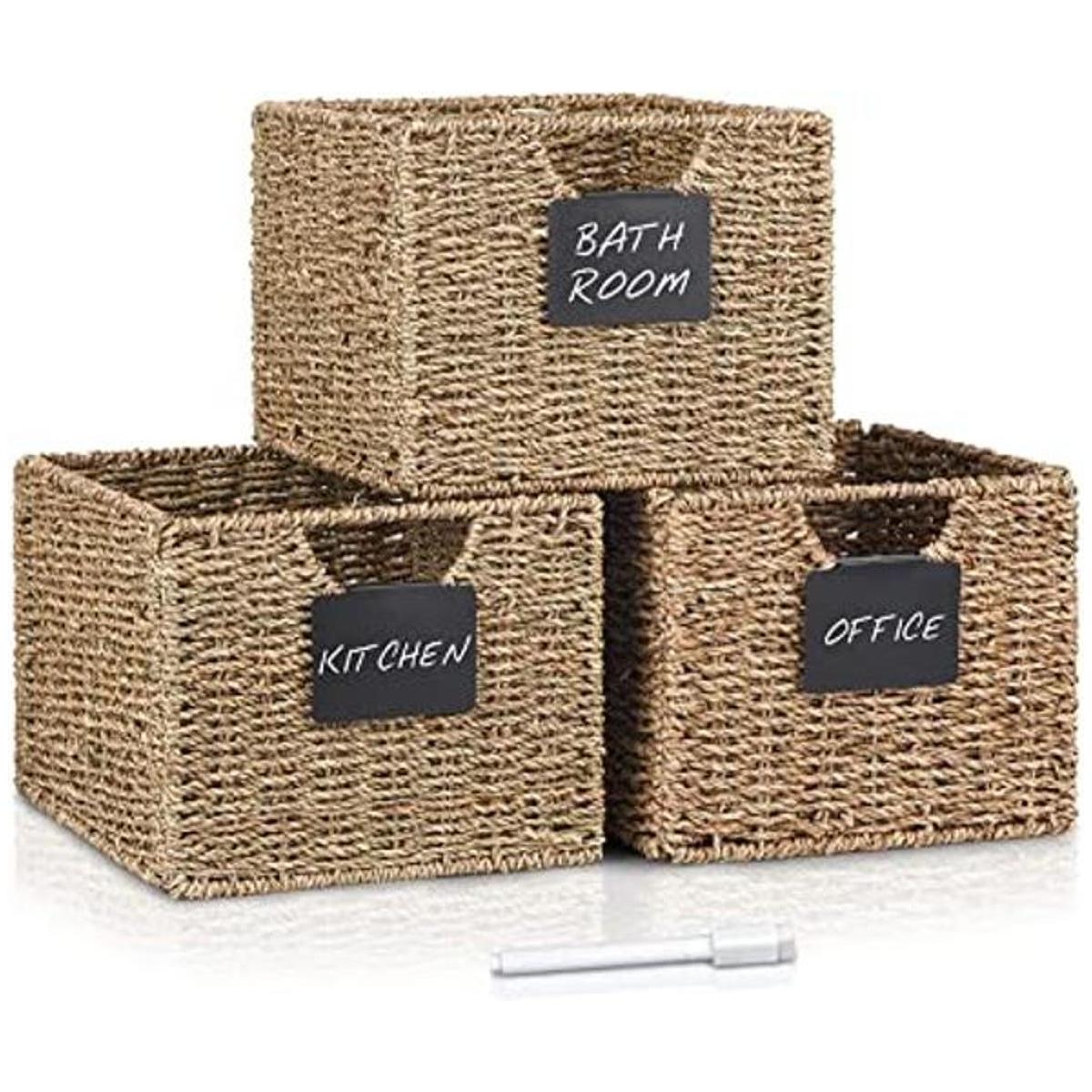 Wicker Storage Basket Woven Storage Basket with Labels