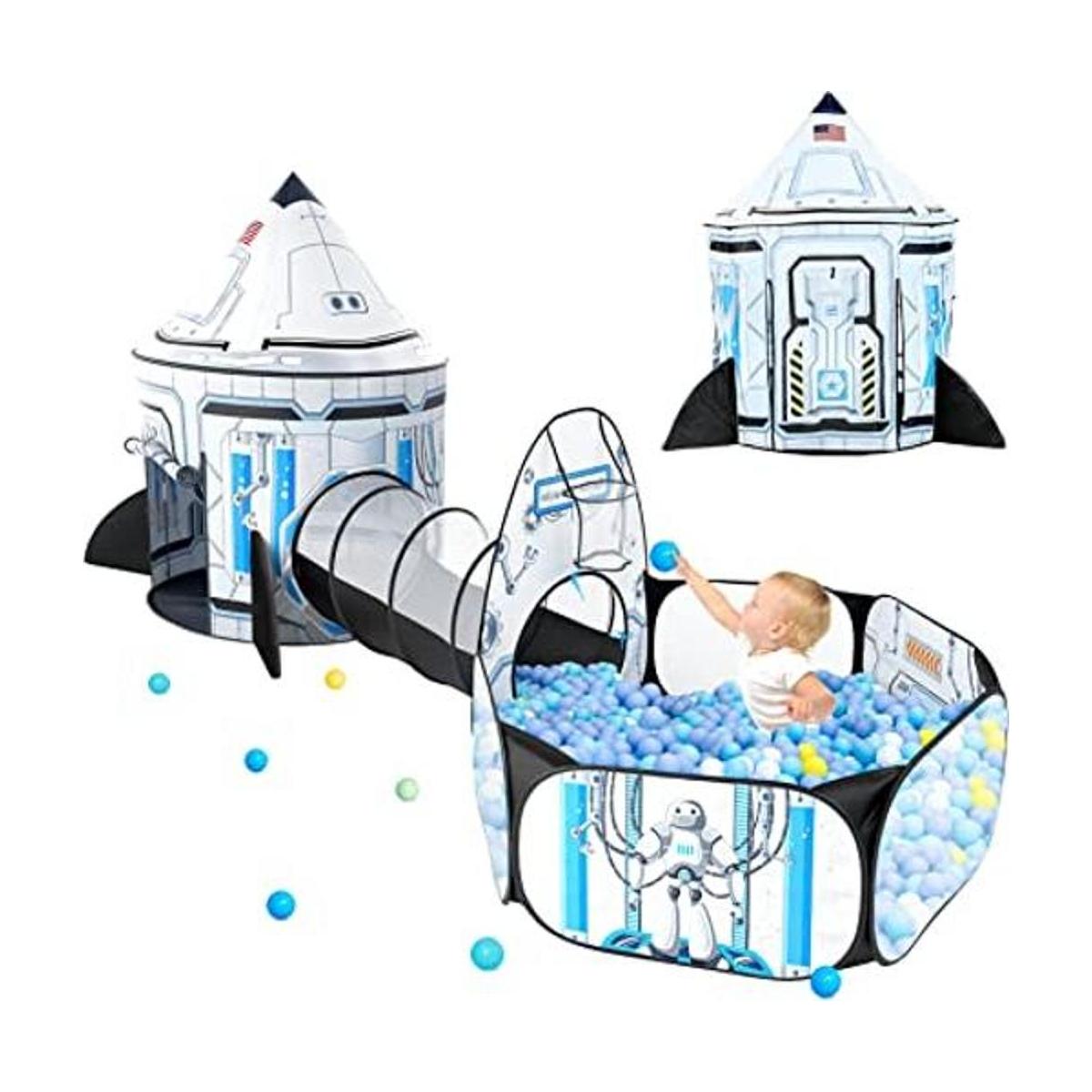White Rocket Ship Pozo de bolas para niños con tienda de