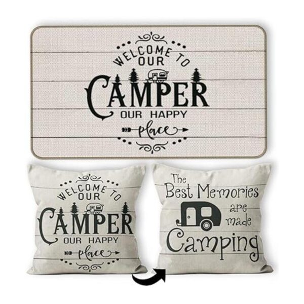 Welcome to Our Camper Our Happy Place Decor Felpudo de 17