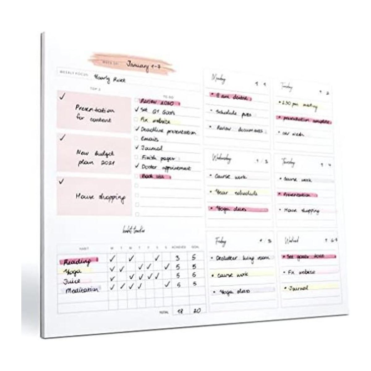 Weekly Planner Pad Tear Off 52 Undated Weekly Sheets