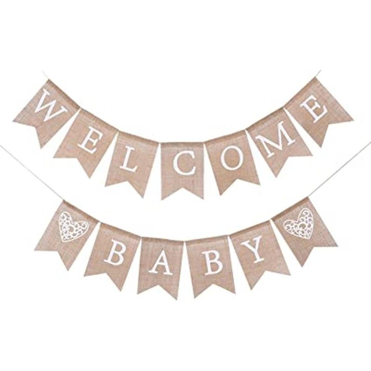 WAWOO Banner de bienvenida para bebé de arpillera