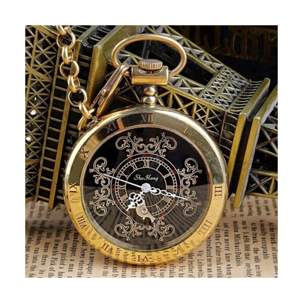 Vintage Gold Roman Number Dial Steampunk Mechanical Pocket_2