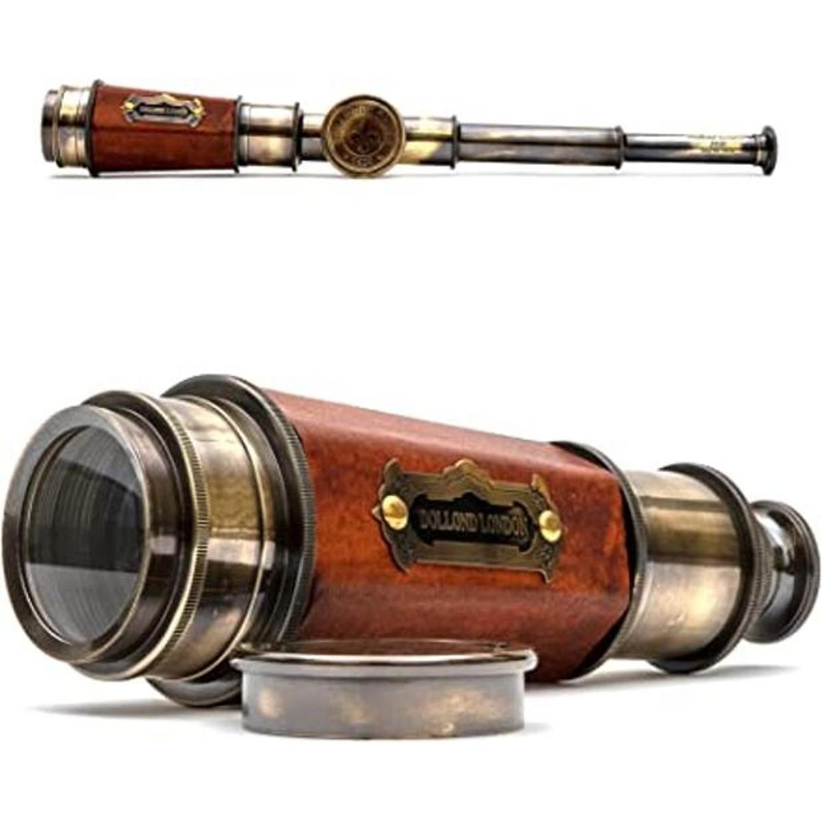 Vintage Ship Telescopio hexagonal de latón de 20
