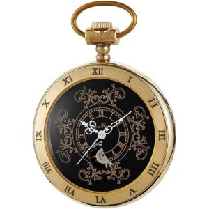 Vintage Gold Roman Number Dial Steampunk Mechanical Pocket_1