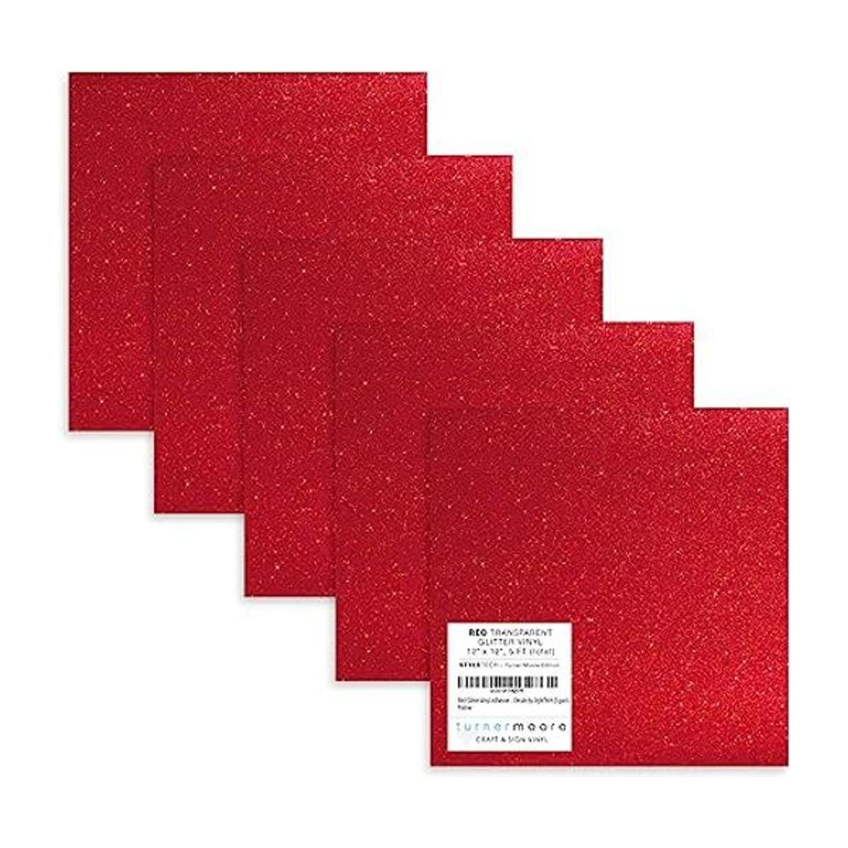 Vinilo adhesivo con purpurina roja 12.0 x 12.0 in hojas