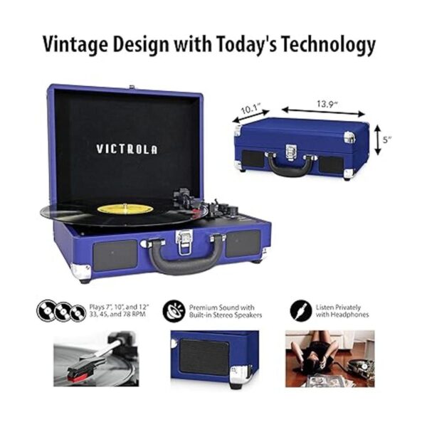 Victrola Tocadiscos vintage portátil de 3 velocidades_4