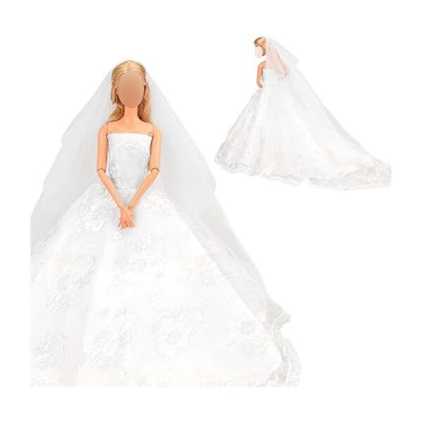 Vestido de boda con velo blanco Barwa para muñeca Barbie