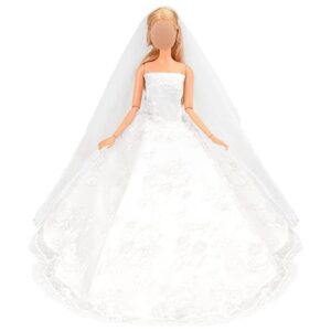 Vestido de boda con velo blanco Barwa para muñeca Barbie