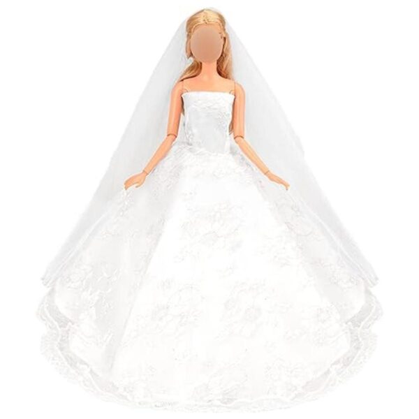 Vestido de boda con velo blanco Barwa para muñeca Barbie