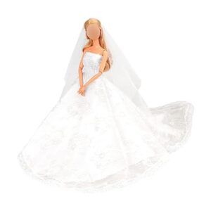 Vestido de boda con velo blanco Barwa para muñeca Barbie