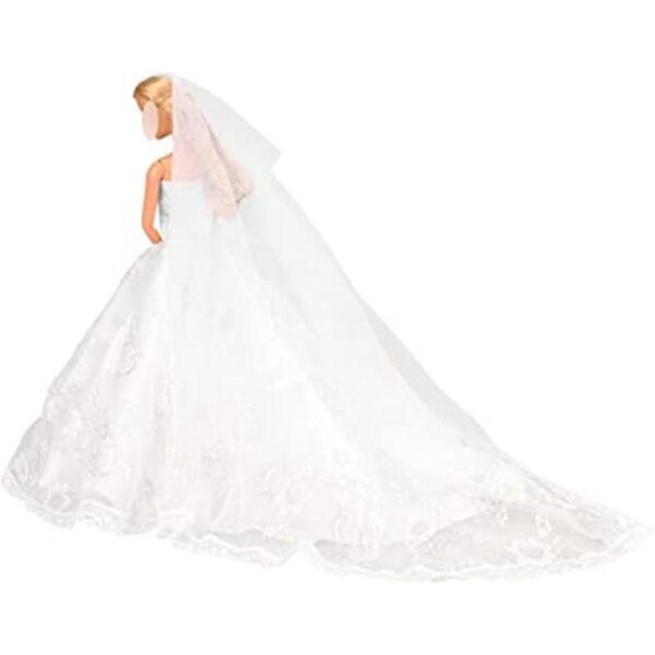 Vestido de boda con velo blanco Barwa para muñeca Barbie