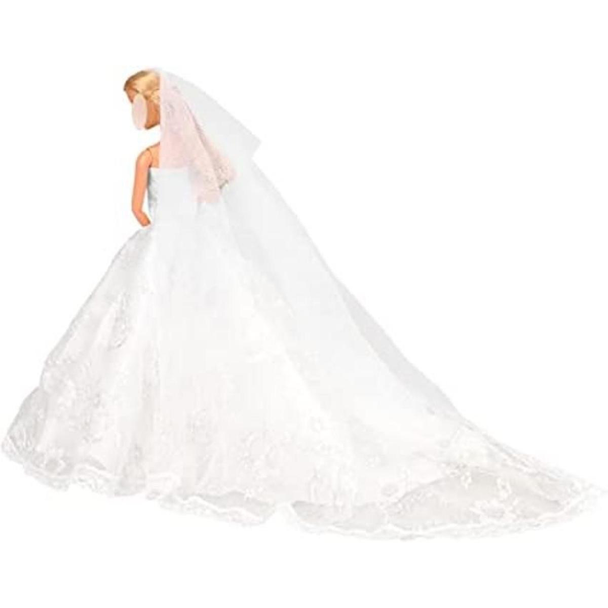 Vestido de boda con velo blanco Barwa para muñeca Barbie