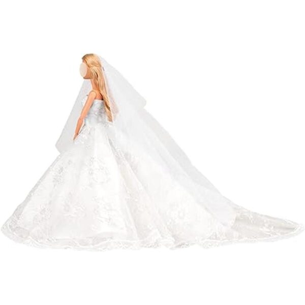 Vestido de boda con velo blanco Barwa para muñeca Barbie
