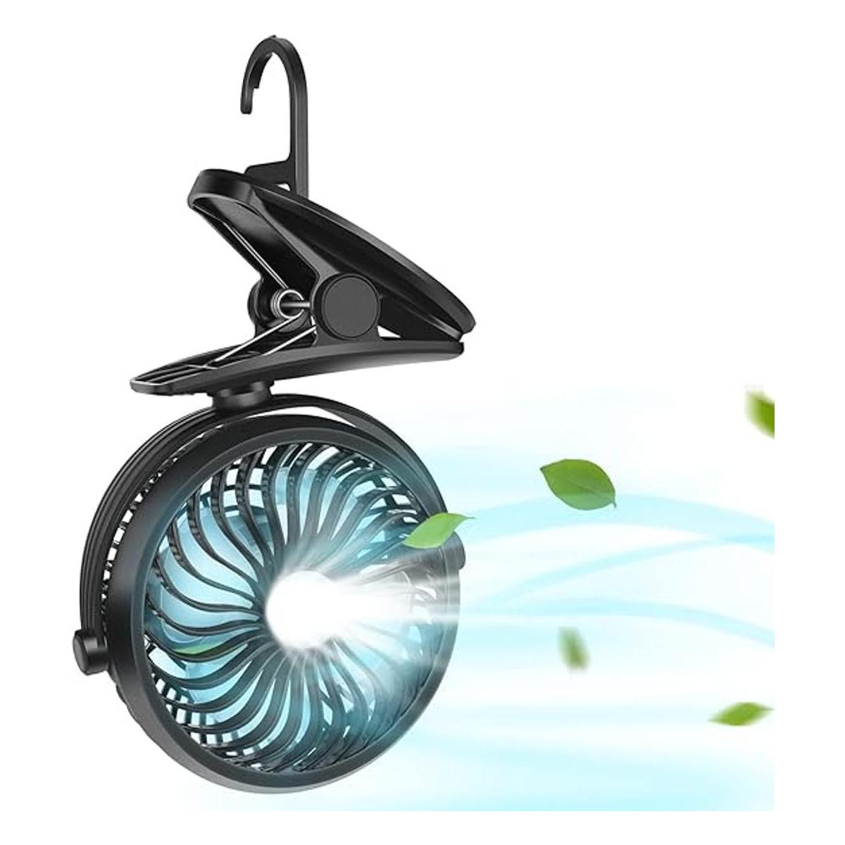 Ventilador de camping con clip con luces LED 2600 mAh