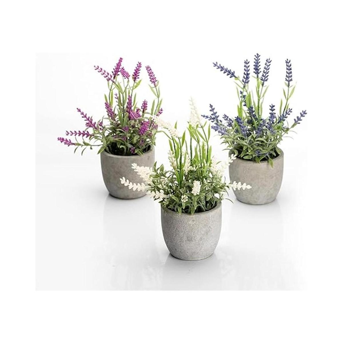 Velener Mini flores de lavanda falsas en maceta juego de