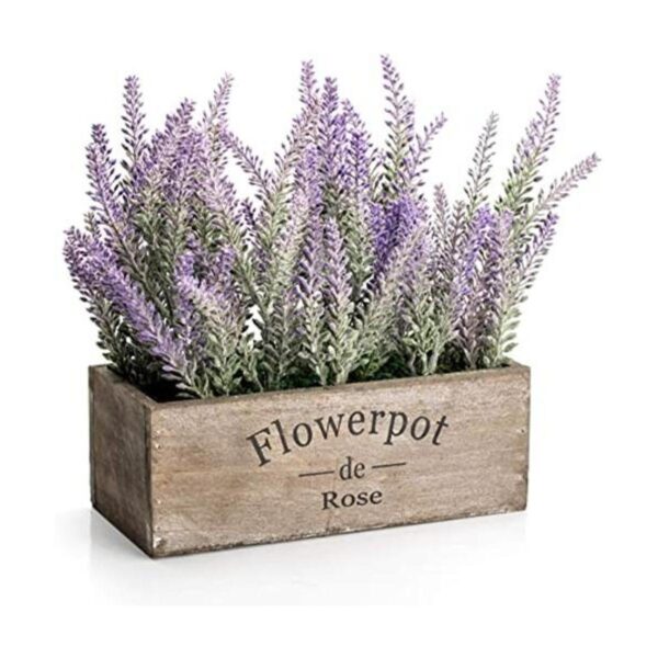 Velener Planta de lavanda sintética con bandeja de madera_1
