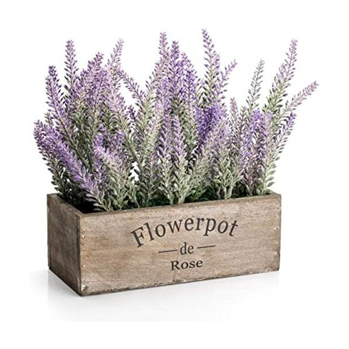 Velener Planta de lavanda sintética con bandeja de madera