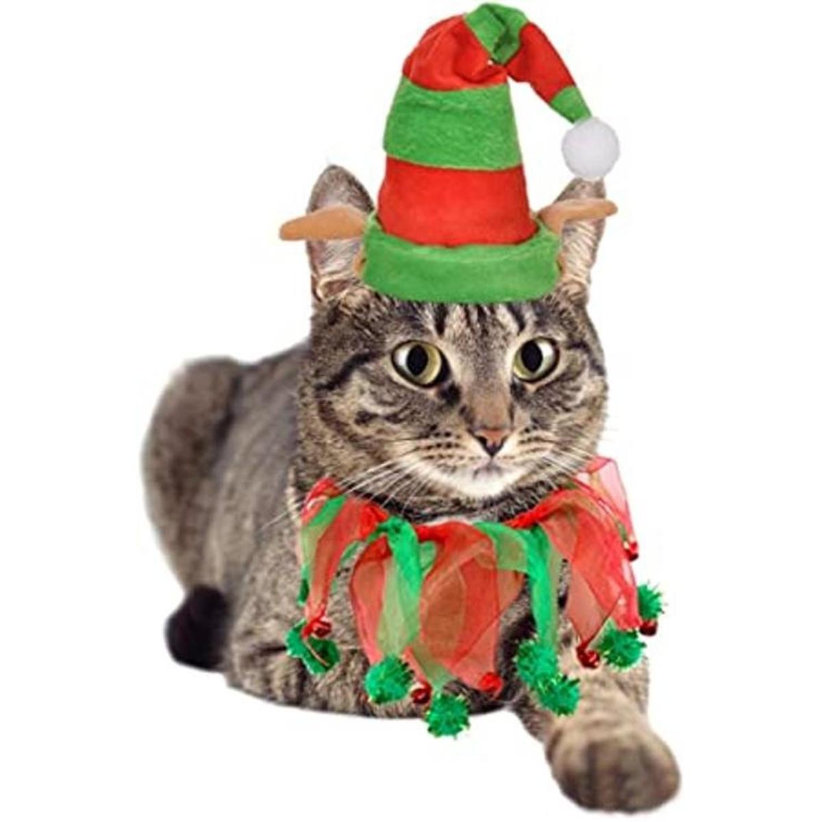 Vehomy Disfraz de gato de Navidad sombrero de elfo y