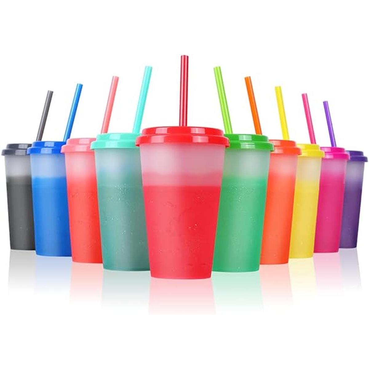 Vasos que cambian de color con pajitas y tapas vasos de