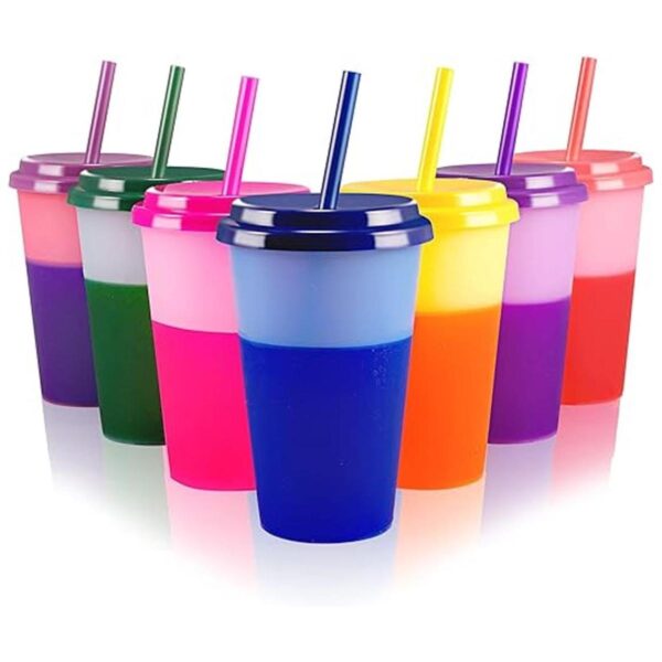Vasos que cambian de color con tapas y pajitas para niños_1