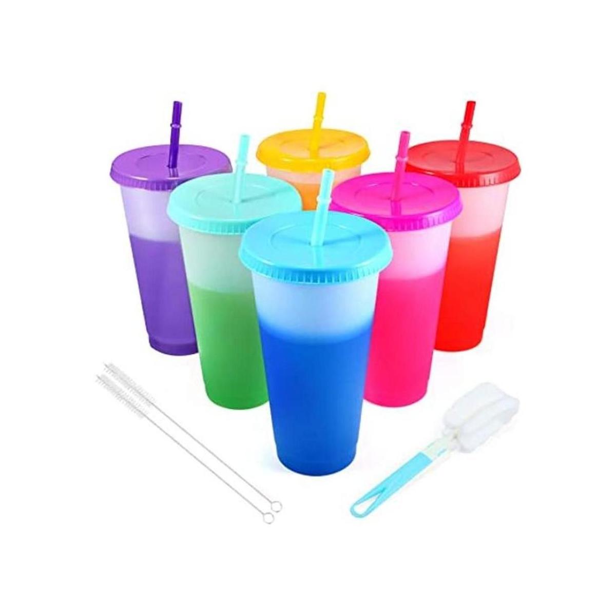 Vasos que cambian de color con tapas y pajitas paquete de