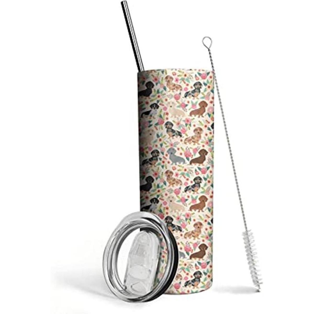 Vasos de perro salchicha para perros y flores 20 onzas