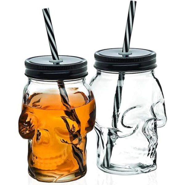 Vaso de cristal con tapa y pajita decoración de_1