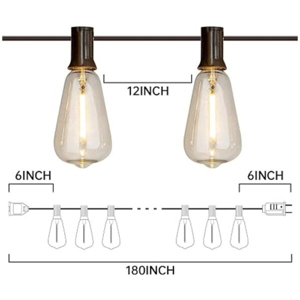Vanthylit Cadena de luces para exteriores de 15 pies con_3