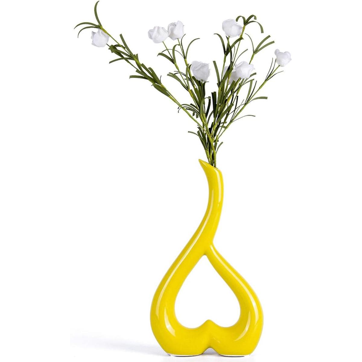VanEnjoy 10 inches Heart Shaped Yellow Ceramic Vase