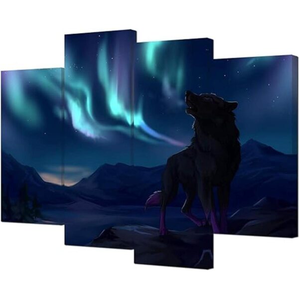 VVOVV Wall Decor Lienzo decorativo de lobo de 4 paneles_1