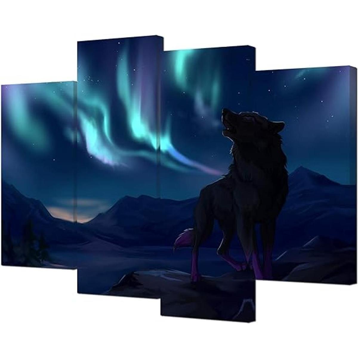 VVOVV Wall Decor Lienzo decorativo de lobo de 4 paneles