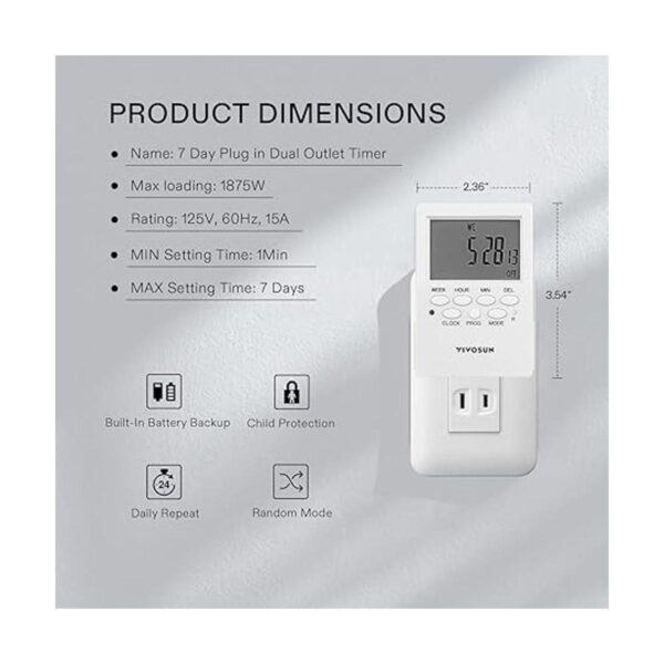 VIVOSUN Temporizador digital programable de 7 días con_2