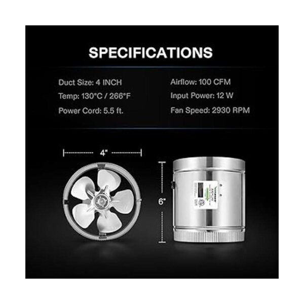 VIVOSUN 4 Inch Inline Duct Fan 100 CFM HVAC Exhaust_6