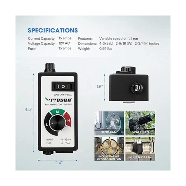 VIVOSUN Controlador de velocidad de ventilador variable_5