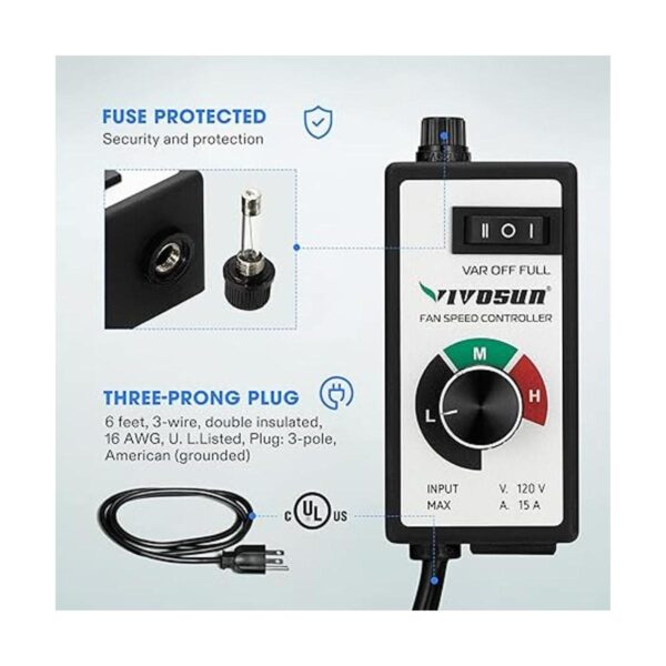 VIVOSUN Controlador de velocidad de ventilador variable_6