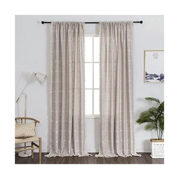 1 par de cortinas bohemias de lino y algodón con borla