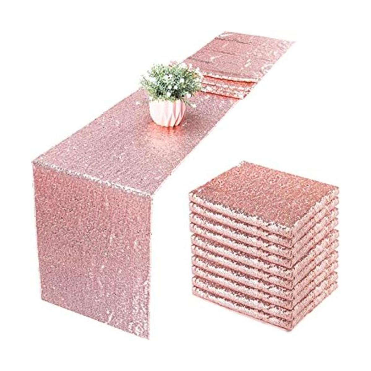 10 caminos de mesa de lentejuelas de color oro rosa de 12