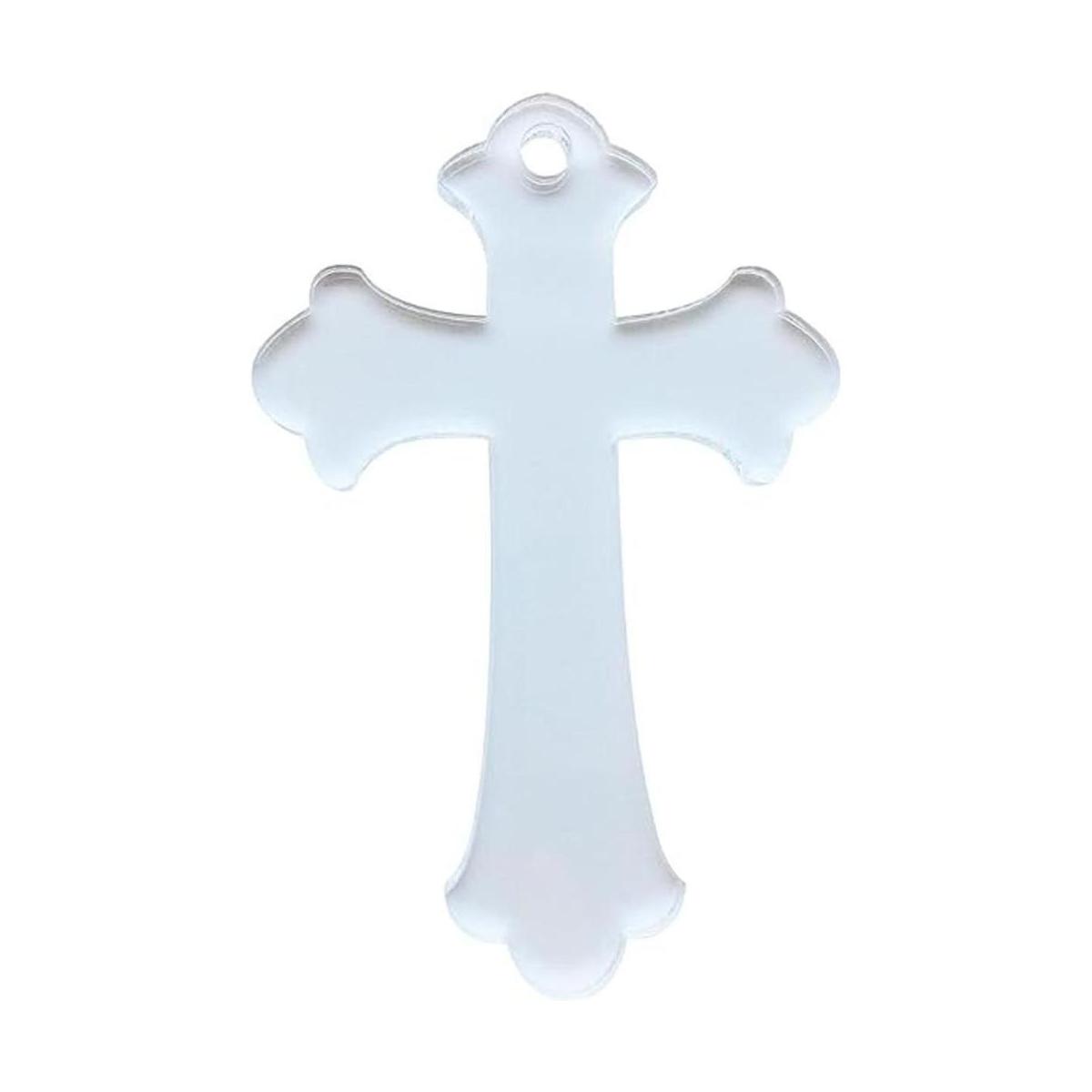 10 llaveros de acrílico en blanco con diseño de cruz de